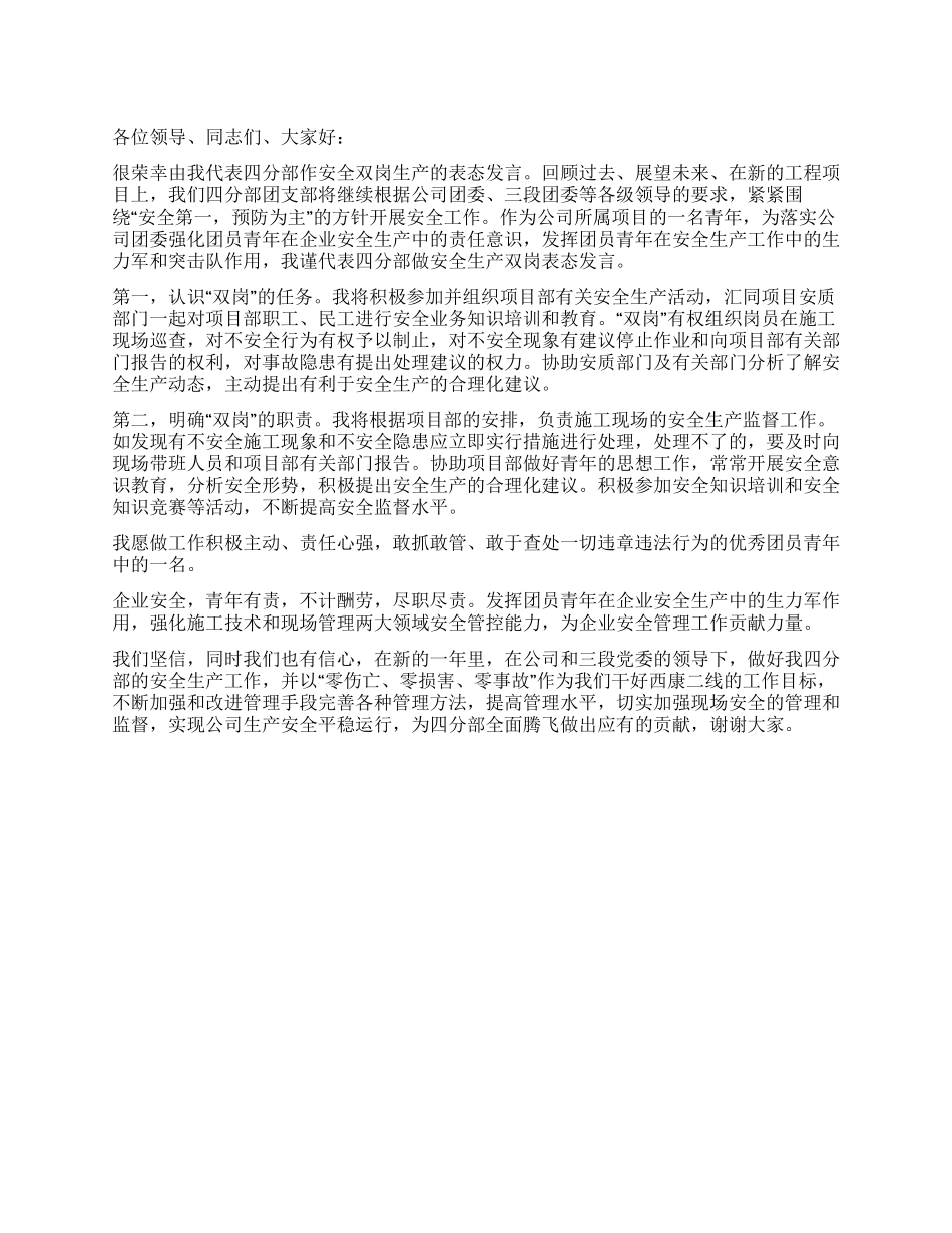 安全双岗生产表态发言稿_第1页