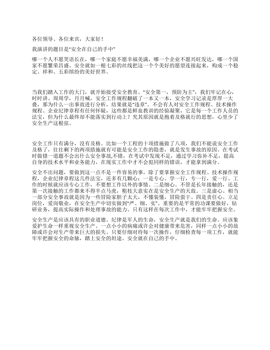 安全在自己的手中演讲稿_第1页
