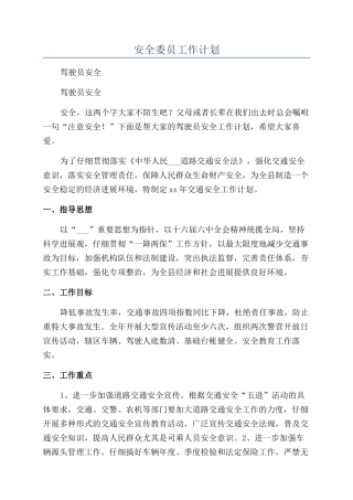 安全委员工作计划