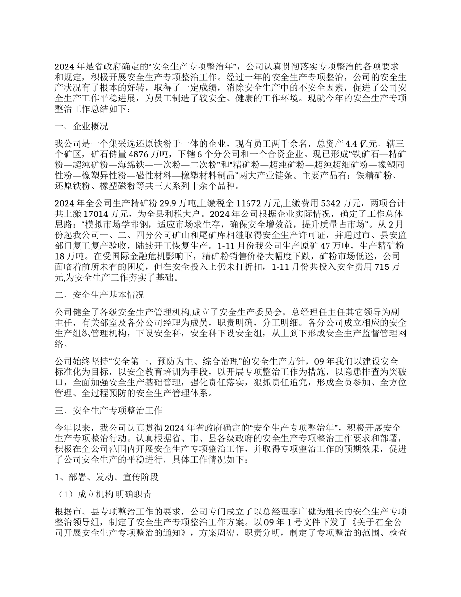 安全生产专项整治工作总结_第1页