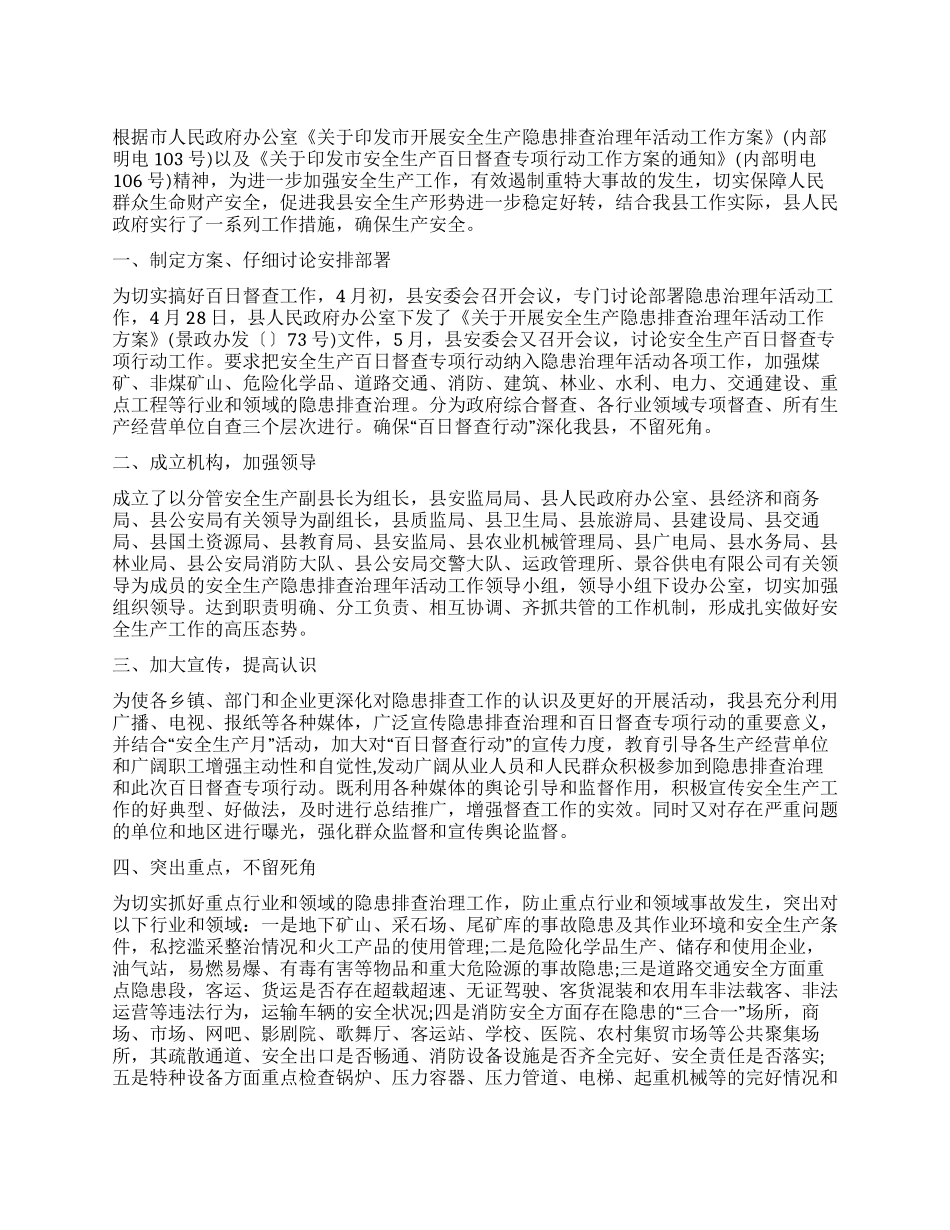 安全生产委员会安全生产百日督查工作总结_第1页