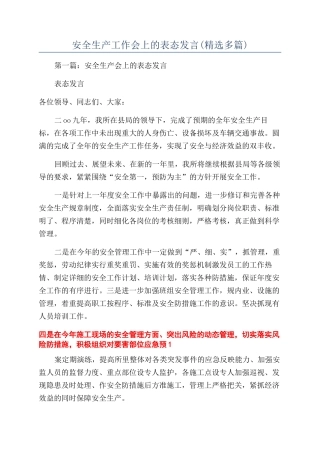 安全生产工作会上的表态发言(精选多篇)