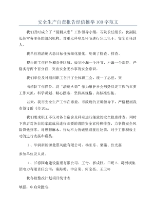 安全生产自查报告经信推荐100字范文