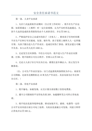 安全责任承诺书范文