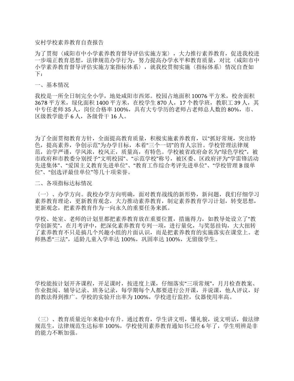 安村学校素质教育自查报告_第1页