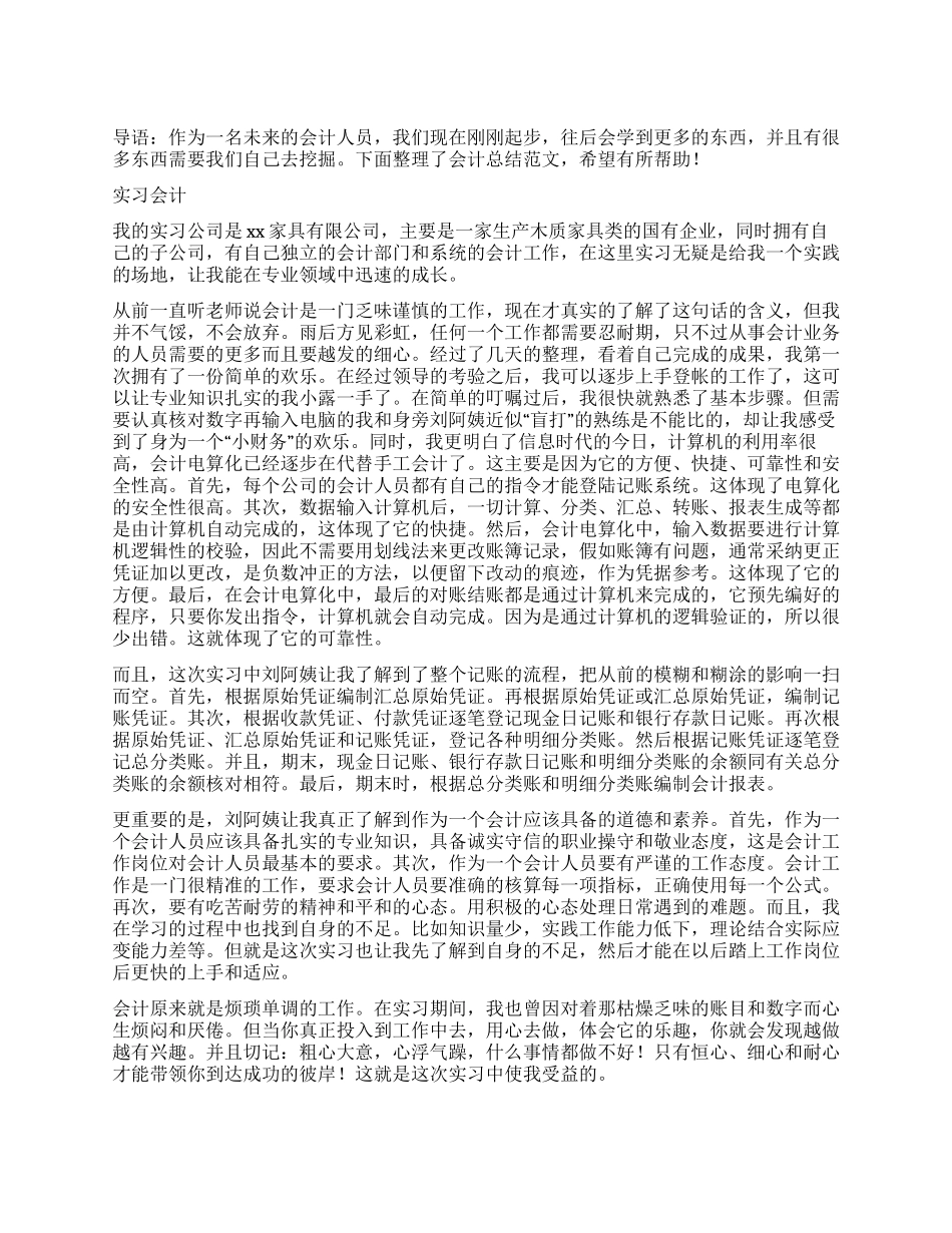 实习会计工作总结例文-会计工作总结_第1页