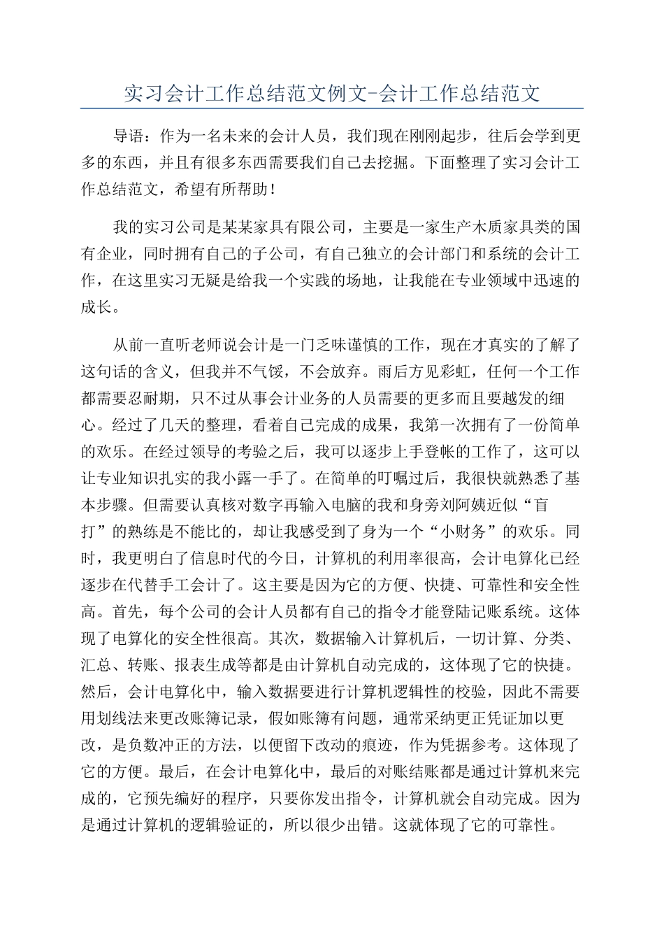 实习会计工作总结范文例文-会计工作总结范文_第1页