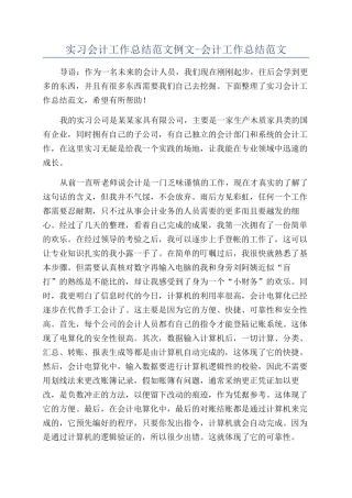 实习会计工作总结范文例文-会计工作总结范文