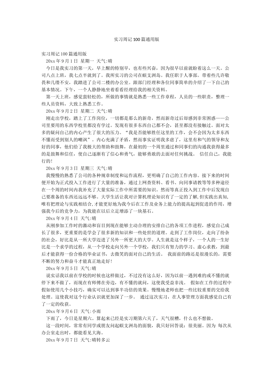实习周记100篇通用版_第1页