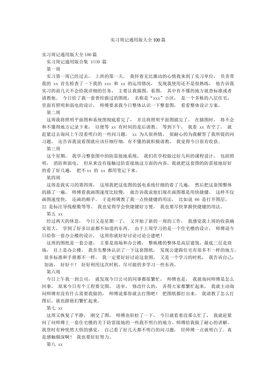 实习周记通用版大全100篇_第1页