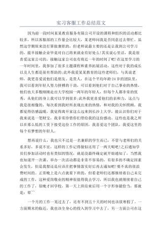 实习客服工作总结范文