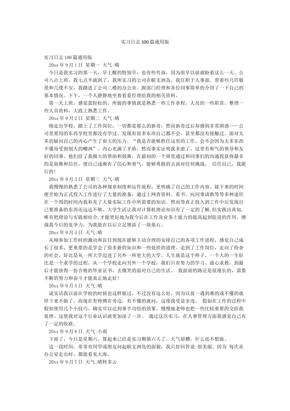 实习日志100篇通用版_第1页