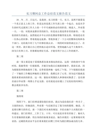 实习期间总工作总结范文报告范文