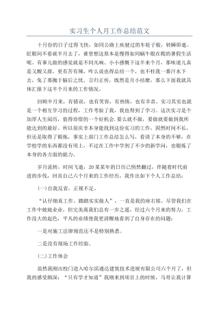 实习生个人月工作总结范文