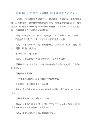实地调研报告范文山东钢厂实地调研报告范文doc