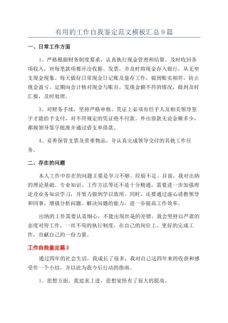 实用的工作自我鉴定范文模板汇总9篇