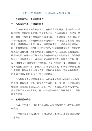 实用的经理年度工作总结范文集合五篇