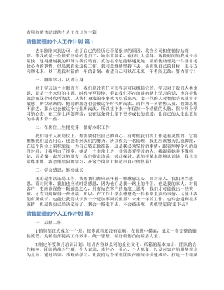 实用的销售助理的个人工作计划三篇