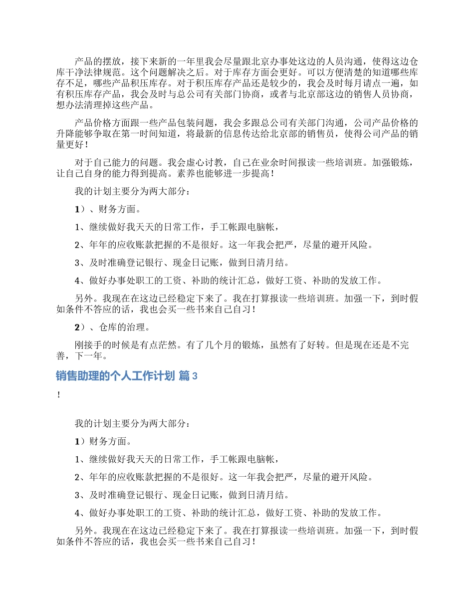 实用的销售助理的个人工作计划4篇_第2页