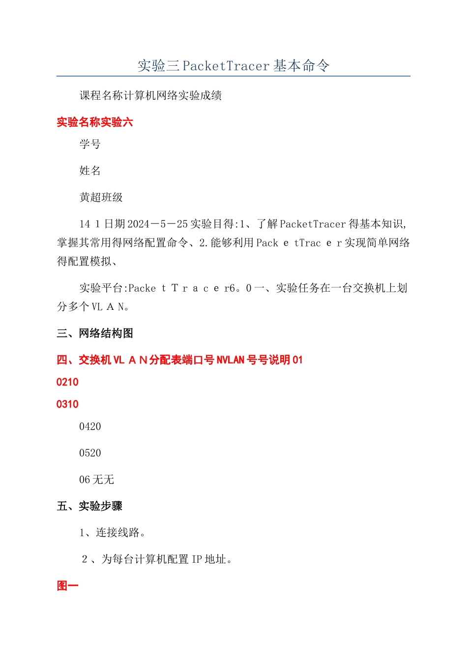 实验三PacketTracer基本命令_第1页
