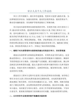 审计人员个人工作总结