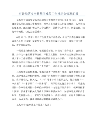 审计局落实全县基层减负工作推进会情况汇报