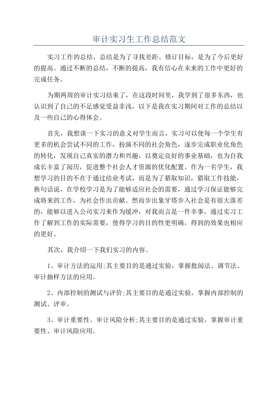 审计实习生工作总结范文_第1页