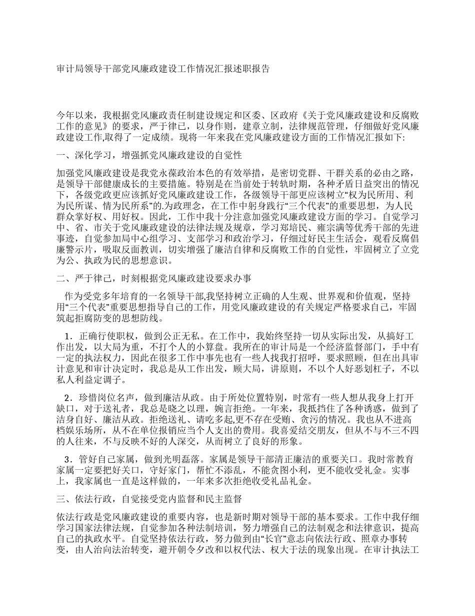 审计局领导干部党风廉政建设工作情况汇报述职报告_第1页