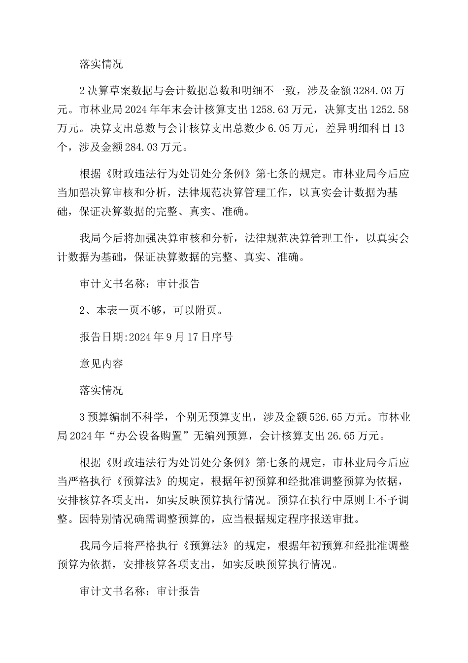 审计意见整改落实情况报告范文表_第2页