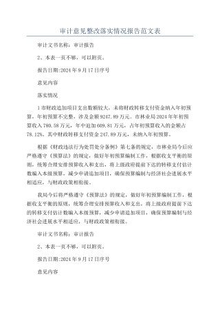 审计意见整改落实情况报告范文表