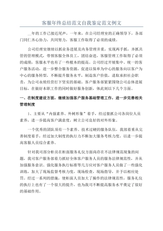 客服年终总结范文自我鉴定范文例文