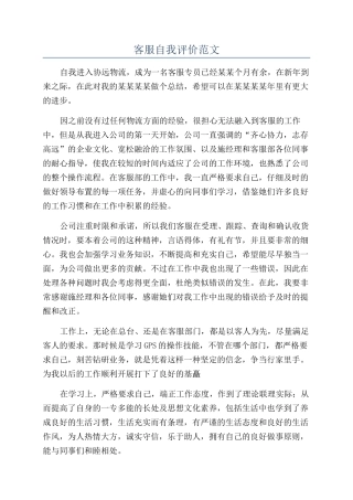 客服自我评价范文