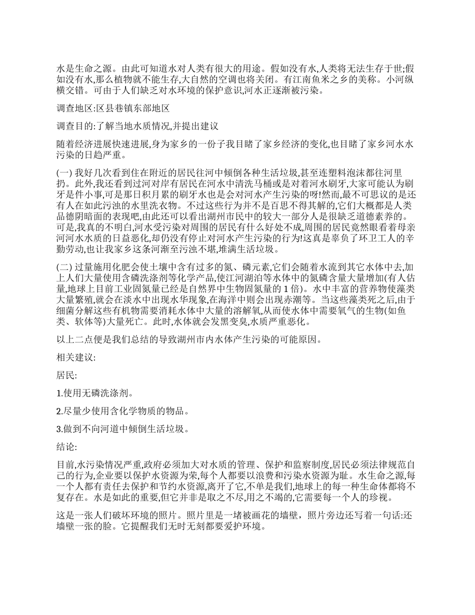 家乡水环境调查报告模板_第1页