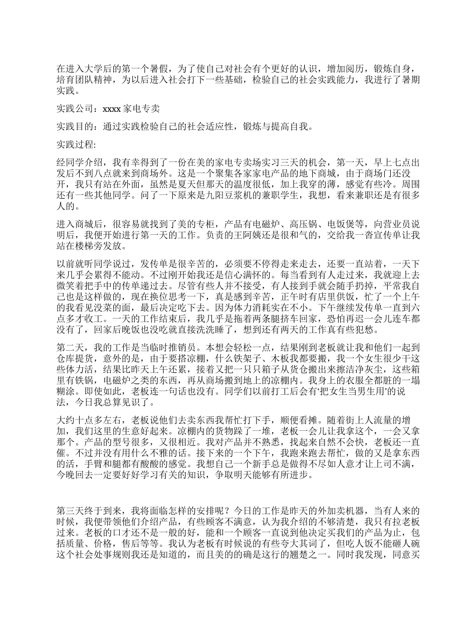 家电促销员实践报告_第1页