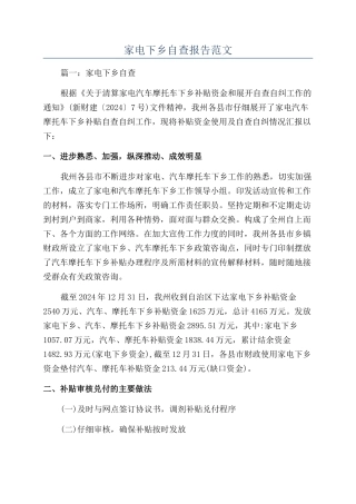 家电下乡自查报告范文