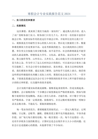 寒假会计专业实践报告范文2024