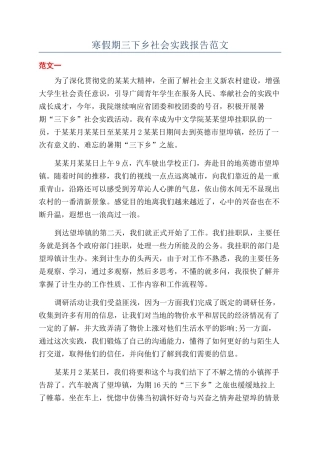 寒假期三下乡社会实践报告范文