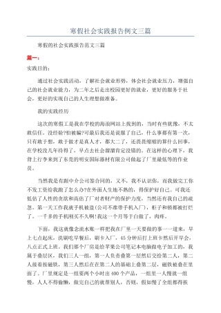 寒假社会实践报告例文三篇
