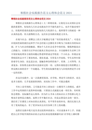 寒假社会实践报告范文心得体会范文2024