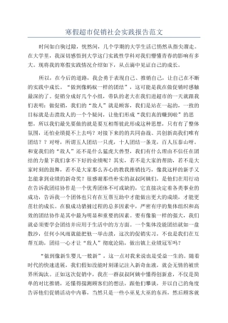 寒假超市促销社会实践报告范文