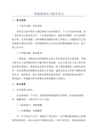 寒假销售实习报告范文