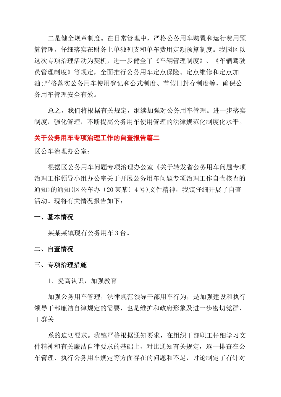 对于公务用车专项治理工作自查报告范文_第2页