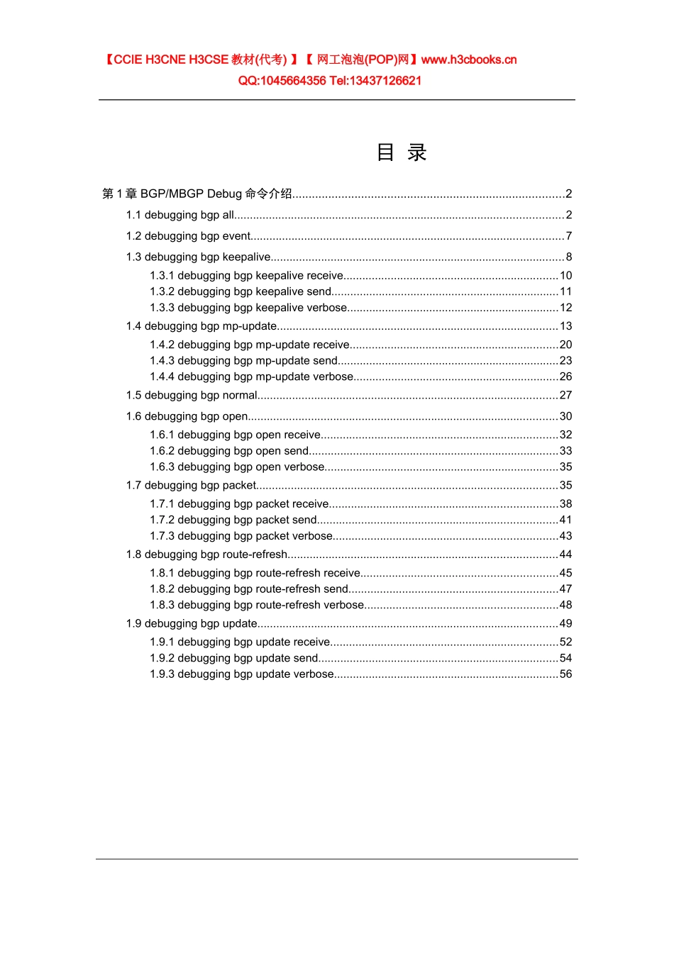 BGP模块Debug命令手册-vrp3.4_第1页