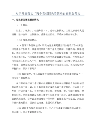 对于开展落实“两个责任回头看活动自查报告范文