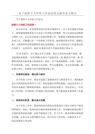 对于技师个人年终工作总结范文报告范文例文