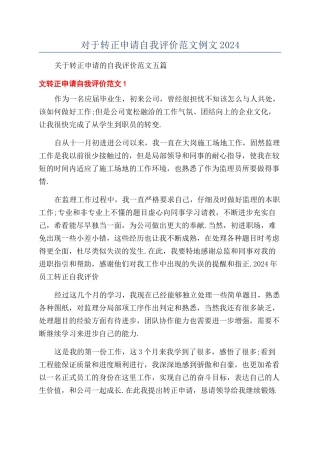 对于转正申请自我评价范文例文2024