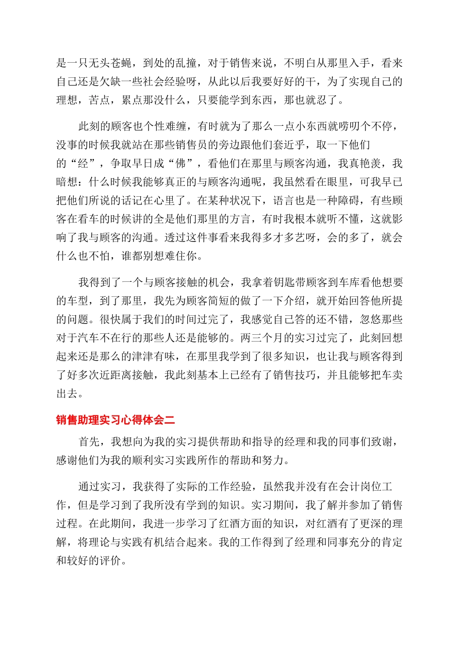 对于销售助理个人实习心得体会范文_第2页