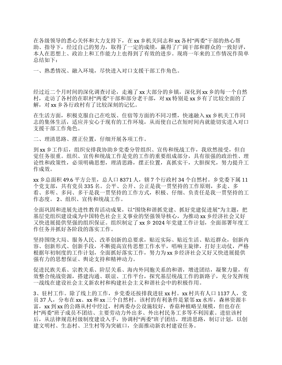 对口支援工作2024年度个人总结_第1页