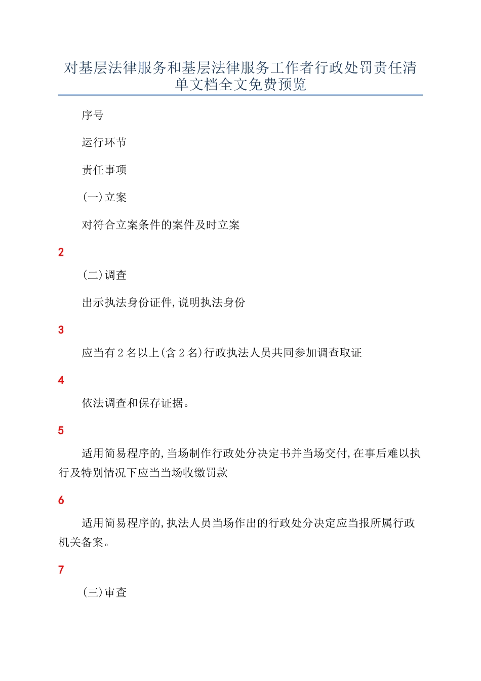 对基层法律服务和基层法律服务工作者行政处罚责任清单文档全文免费预览_第1页
