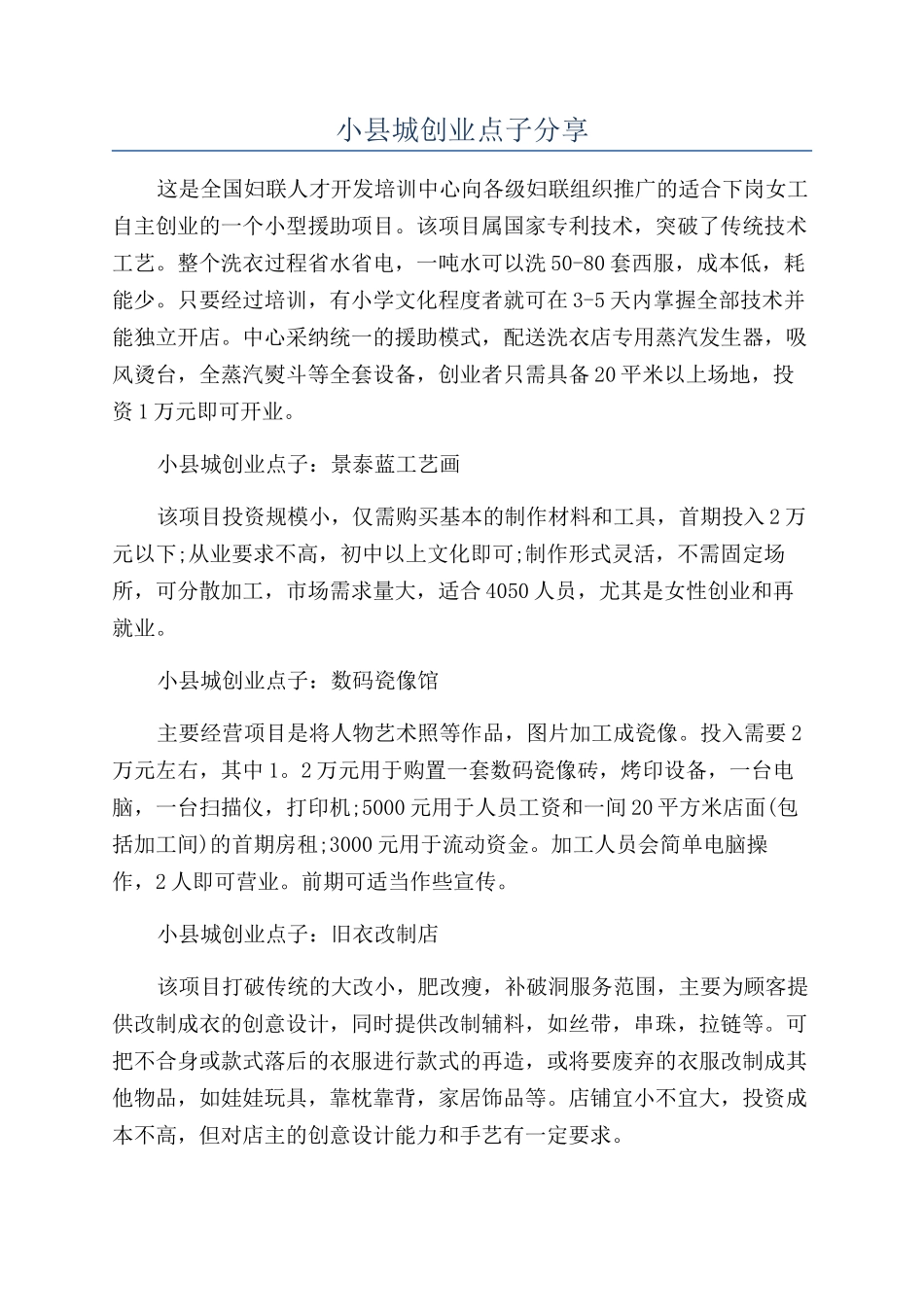 小县城创业点子分享_第1页